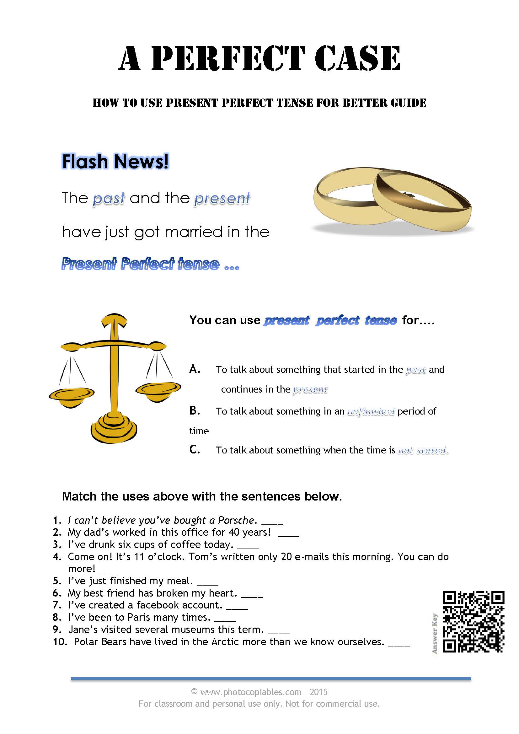 Present Perfect Tense uses worksheet