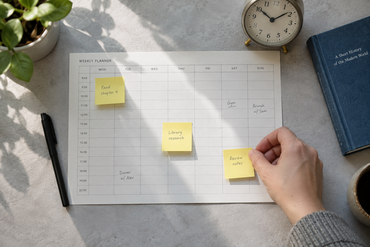 Weekly planner and sticky notes