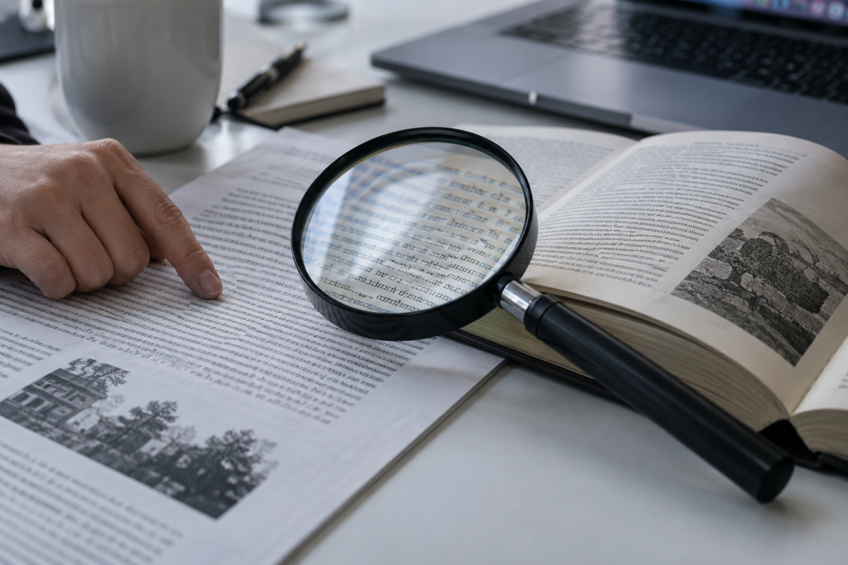 Magnifying glass over sources