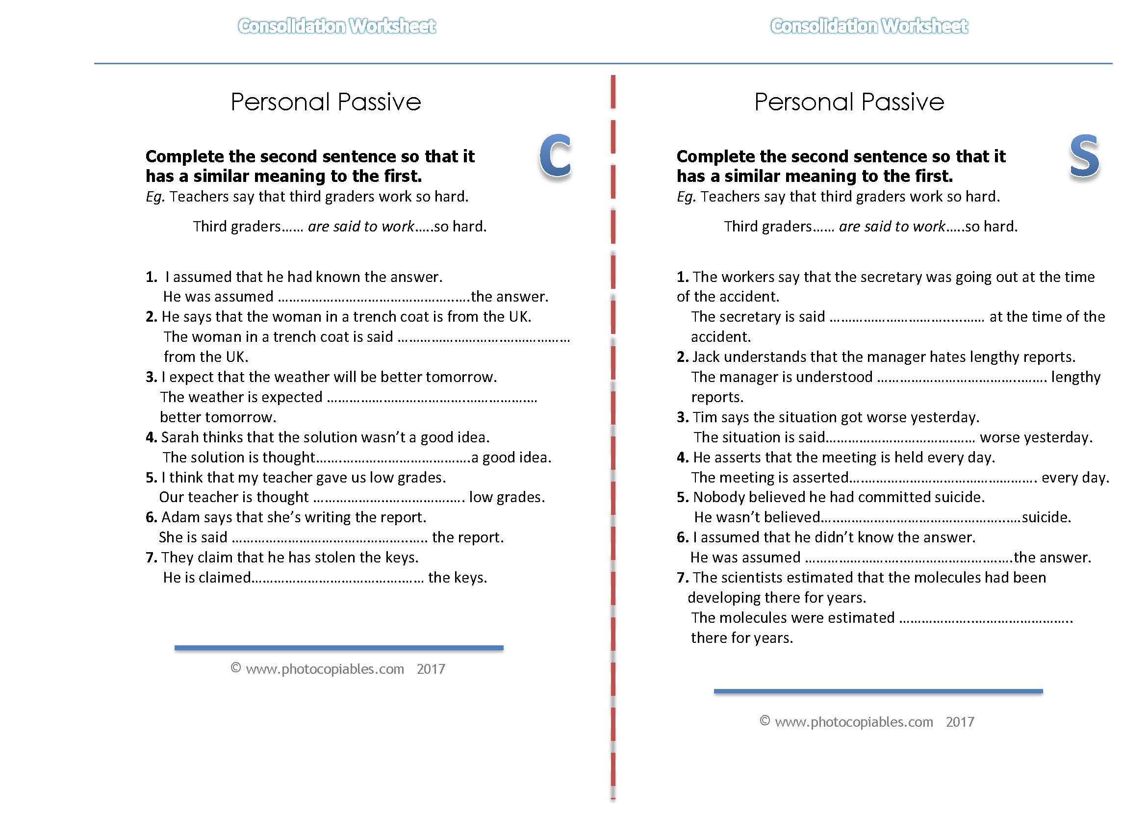 Personal_Passive worksheet_a-b versions