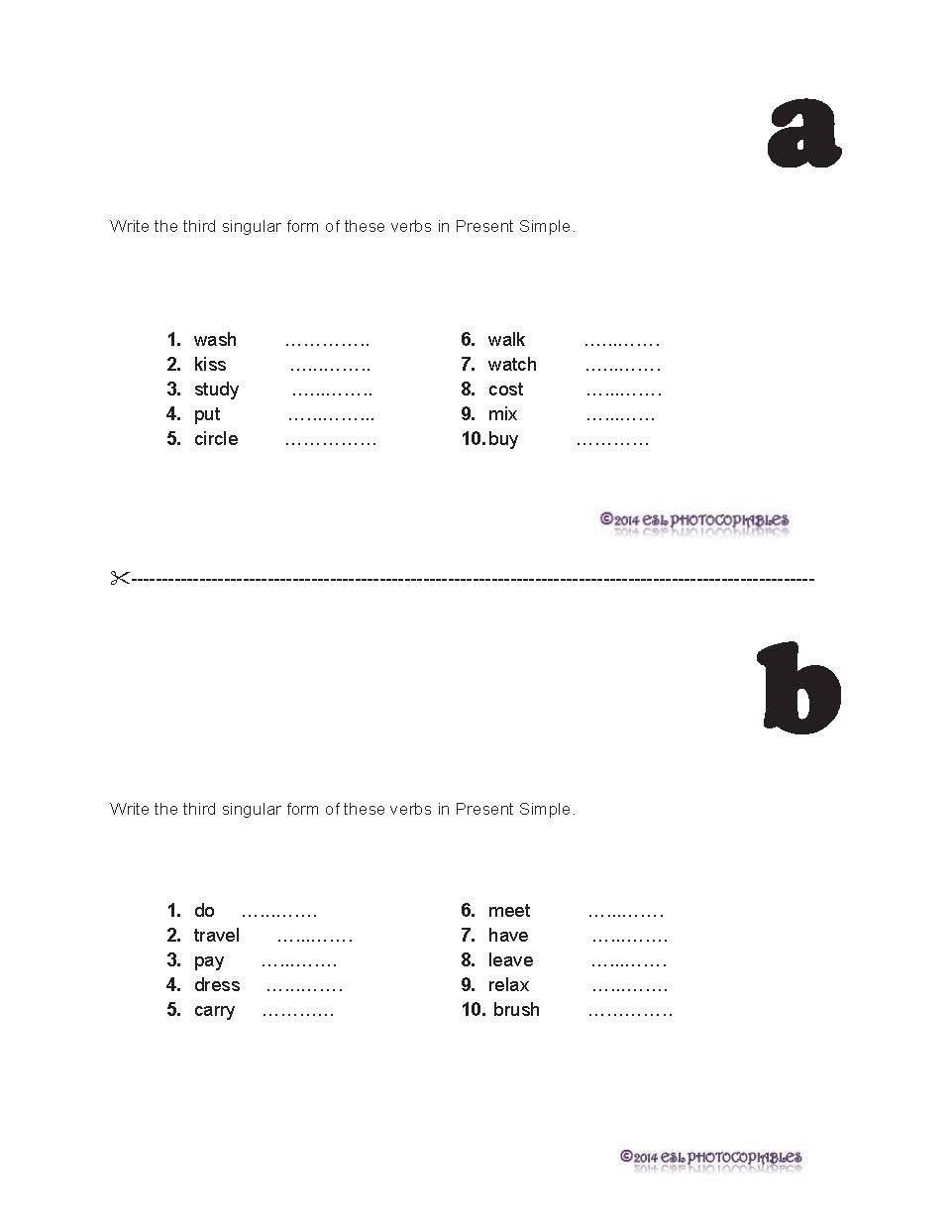 Present Simple Spelling rules worksheet