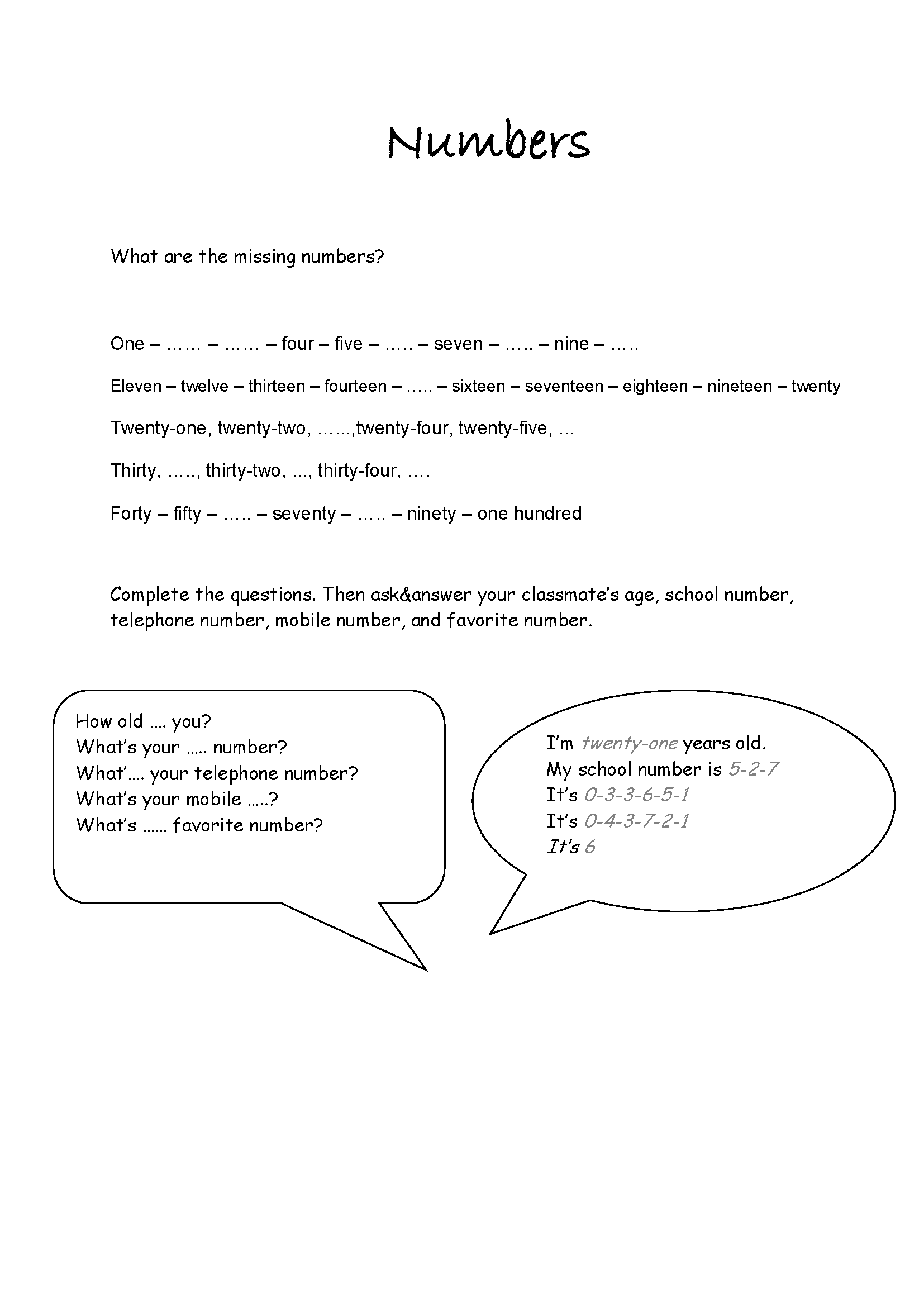 THE ENGLISH ALPHABET and NUMBERS_activity2 THE ENGLISH ALPHABET and NUMBERS_activity2