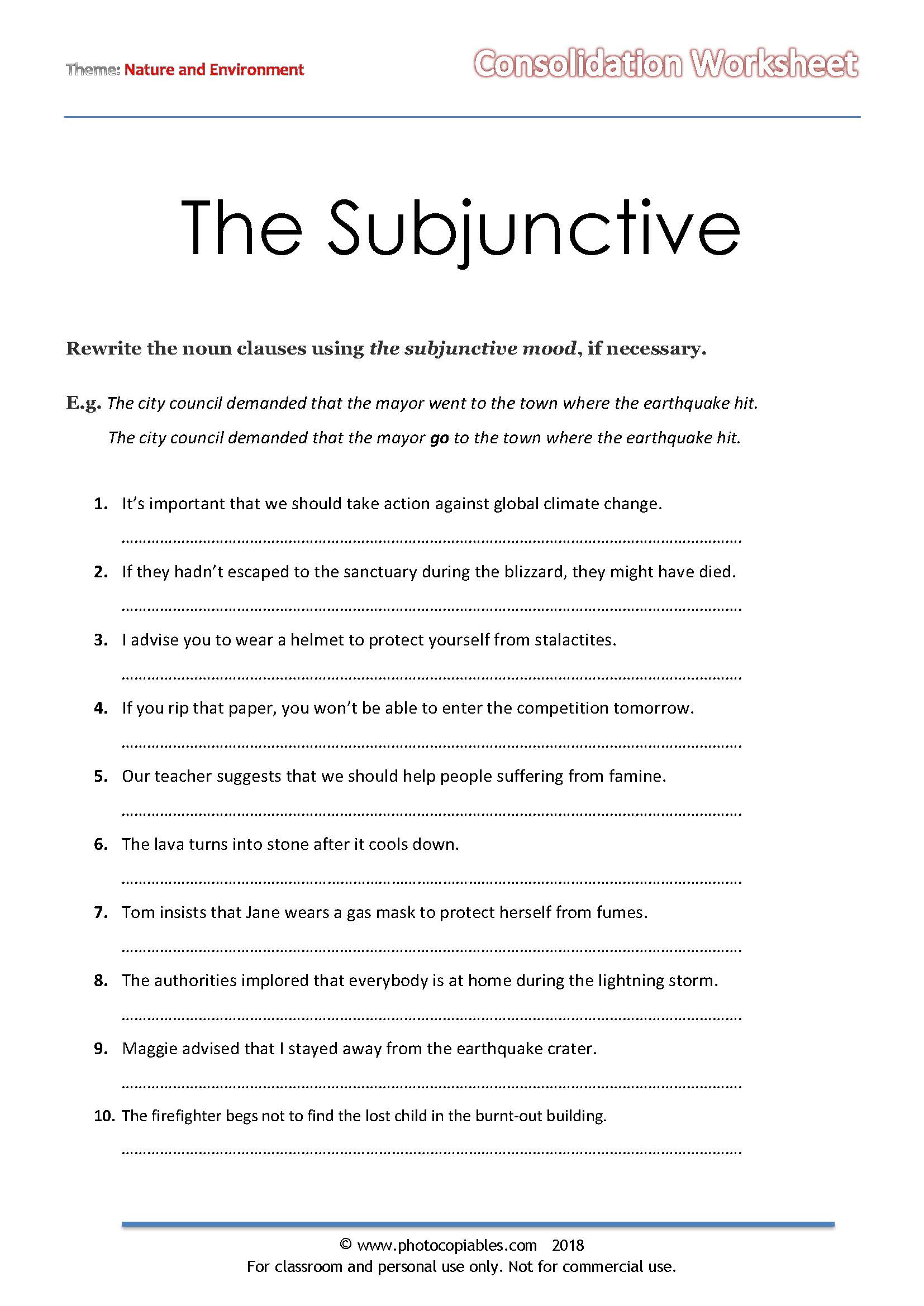 The Subjunctive Mood Worksheet Photocopiables