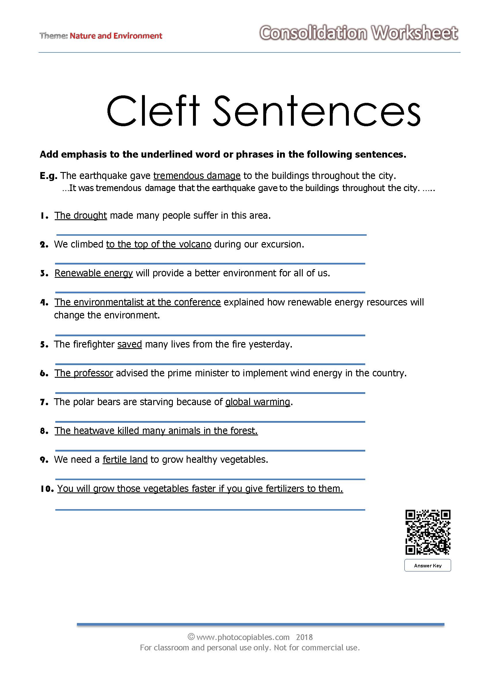 Cleft Sentences Worksheet Photocopiables