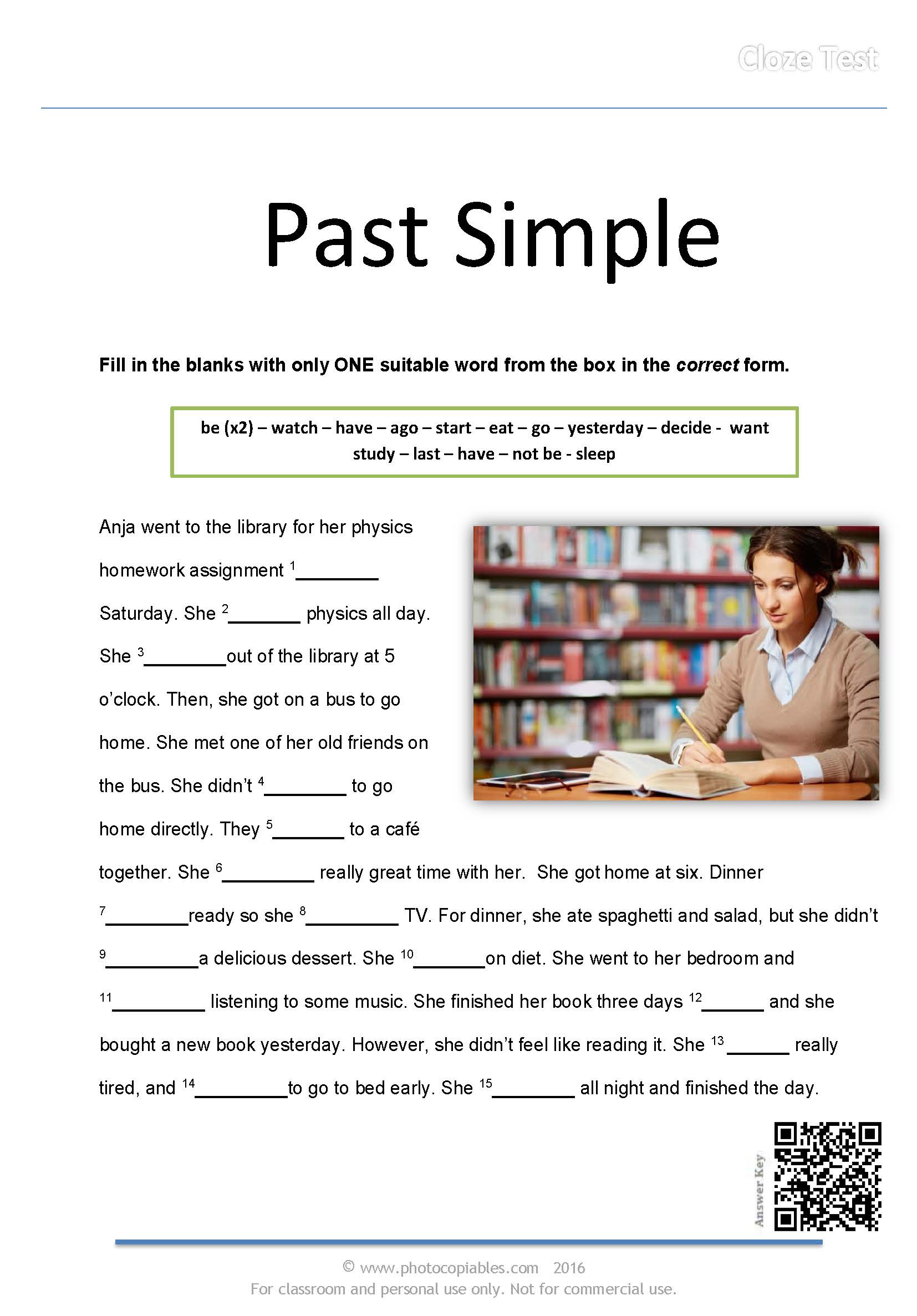 past simple cloze test version 3