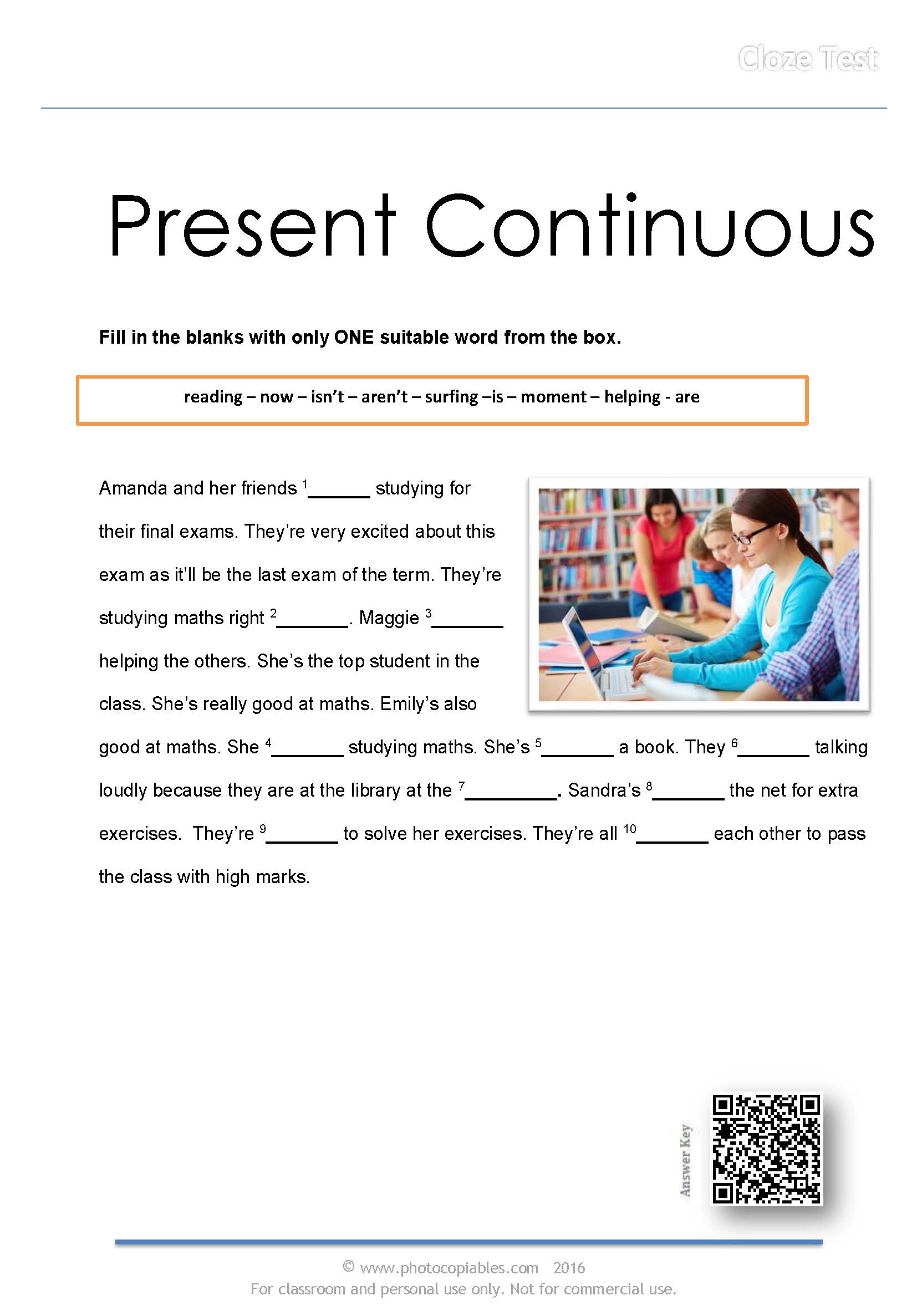 Present continuous_cloze test_simplified