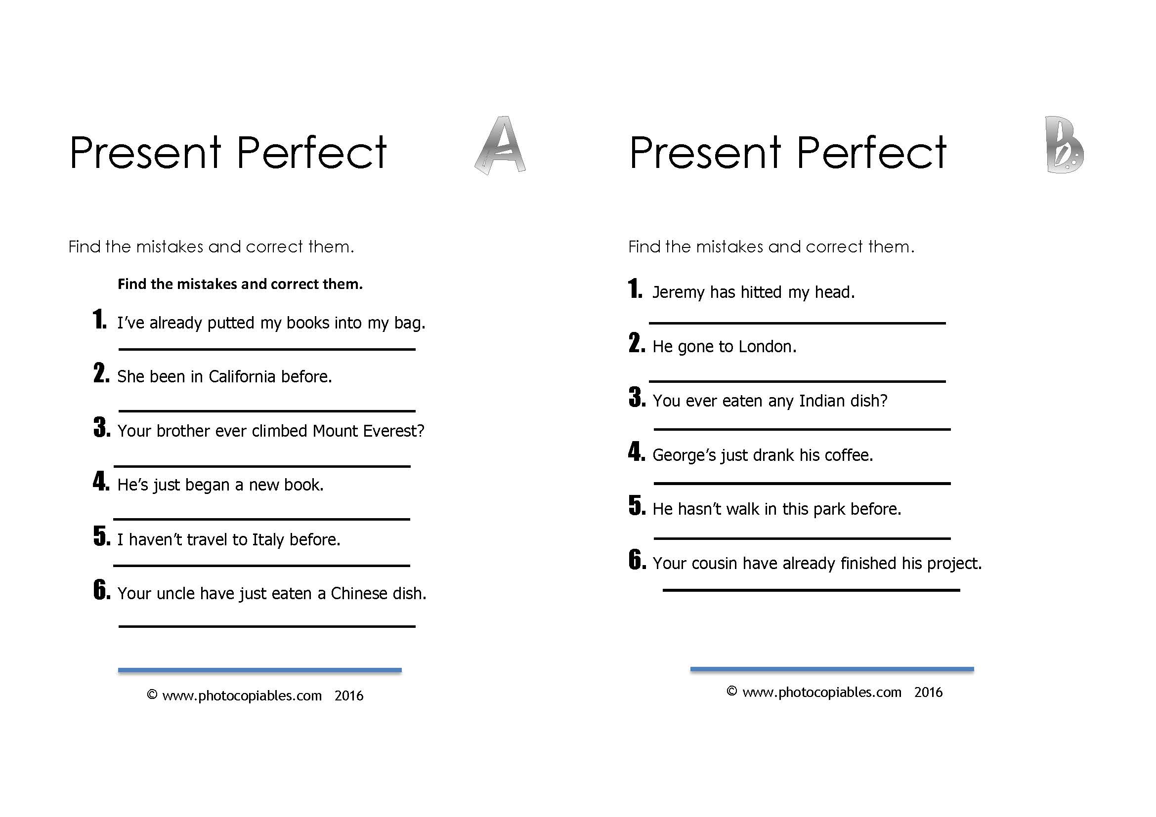 present perfect common mistakes_a-b versions