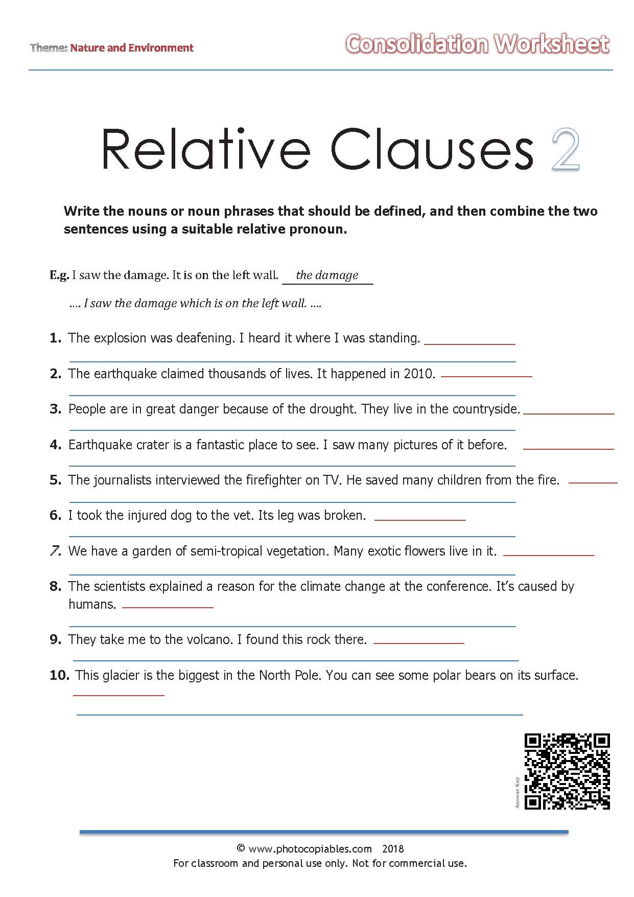 Relative Clauses Consolidation Worksheet 2 Photocopiables