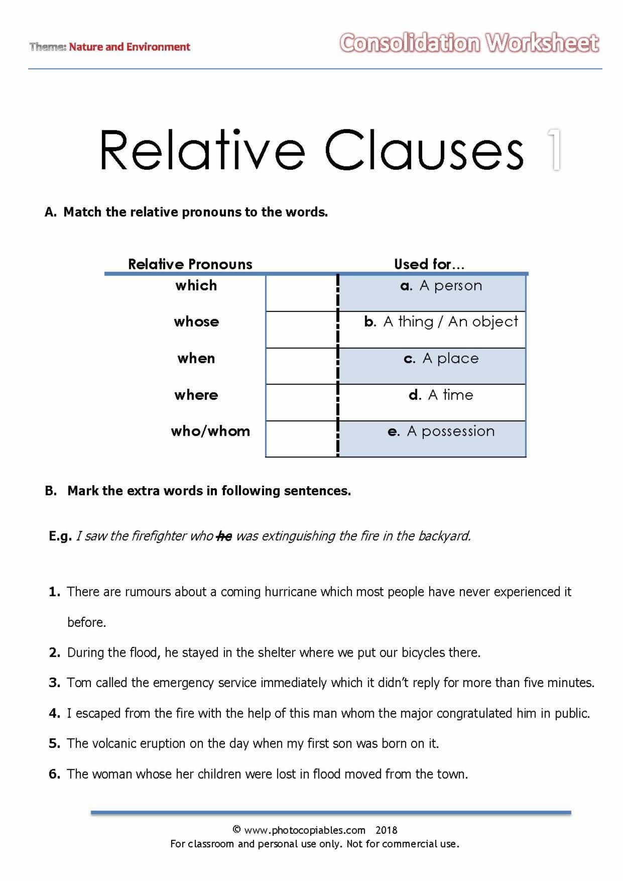 Relative Clauses Consolidation Worksheet 1 photocopiables Relative Clauses Consolidation Worksheet 1 photocopiables