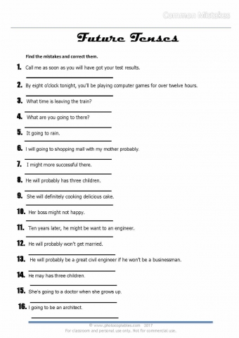 Future Tenses Common Mistakes Worksheet Photocopiables